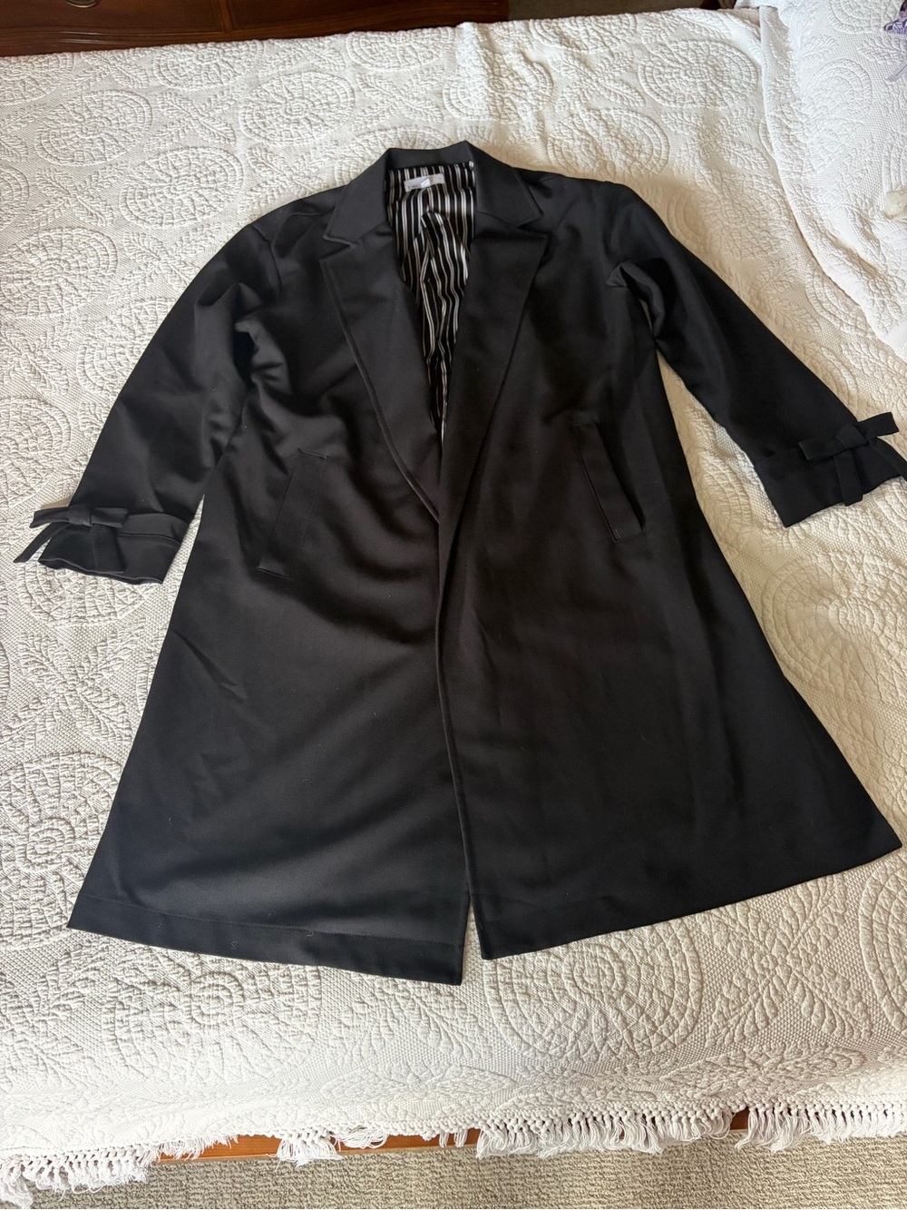 DR2 Black Trench Coat with Bow-Cuff Detail
